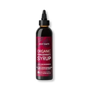 Just Date Organic Pomegranate Syrup 100% Natural Organic Pomegranate Molasses Healthy Alternative for Sugar, Honey or Maple / Low Glycemic Index & Packed with Nutrition / 8.8 oz Squeeze Bottle