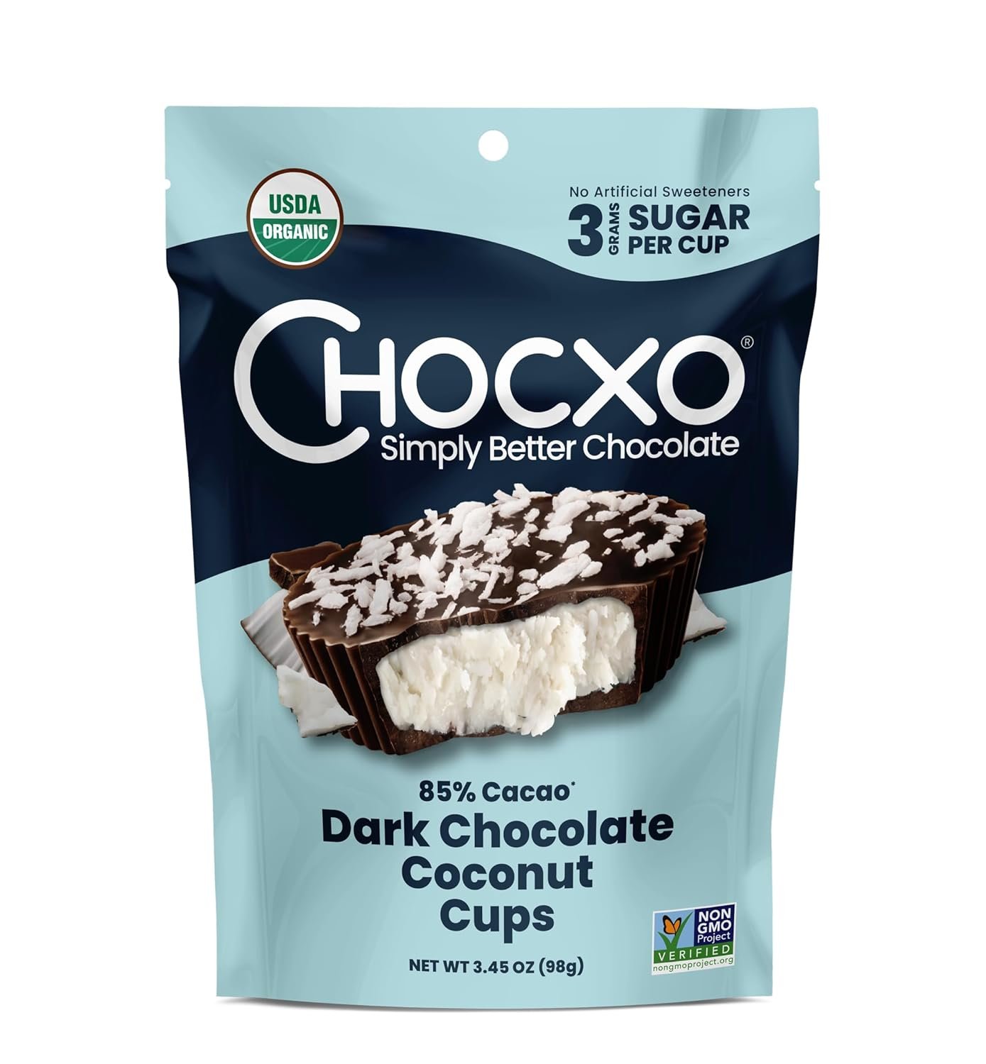 CHOCXO Organic 85% Dark Chocolate Coconut Cups, 3.45 OZ
