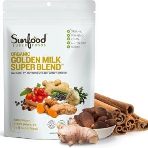 Sunfoods Golden Milk Super Blend Superfood Golden Milk, Turmeric Powder, Superfood with Turmeric and Ginger, Black Pepper, Cinnamon & Cardamom, Turmeric Latte Powder, Vegan, USDA Organic - 6 oz