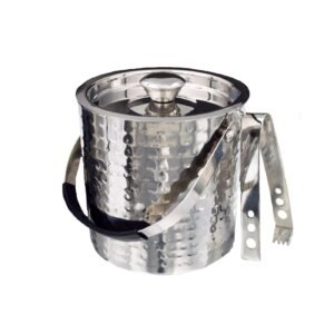 Ice Bucket Double Wall Stainless Steel with Tong Hammered Effect 2.3 Litres